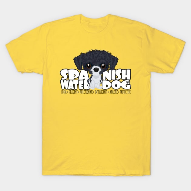 Spanish Water Dog (Black&White) - DGBigHead T-Shirt by DoggyGraphics